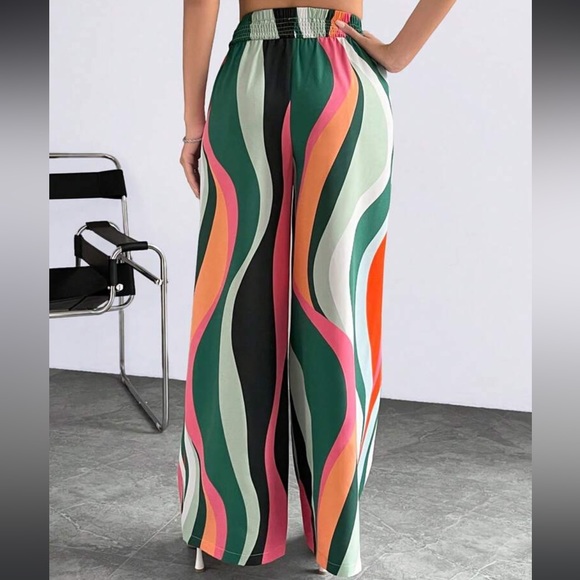 Boho Abstract Print High Waist Wide Leg palazzo Pants - Picture 2 of 6